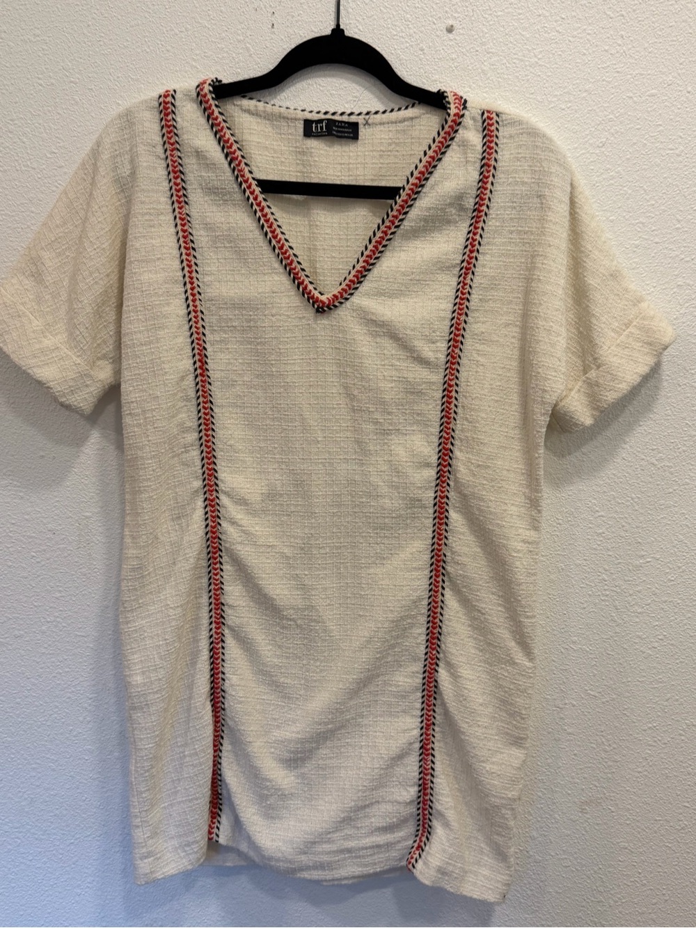 Zara Cream Textured Tunic with Black Trim